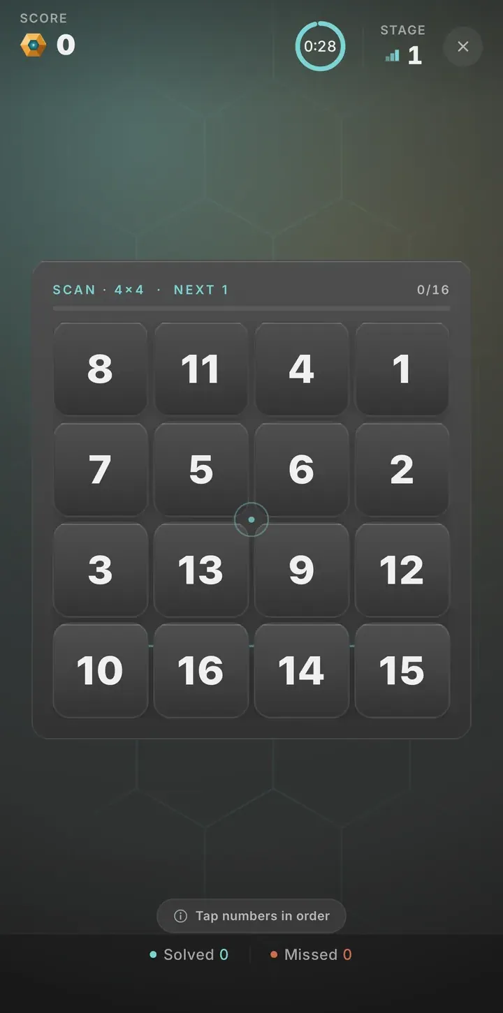Schulte Table gameplay screenshot