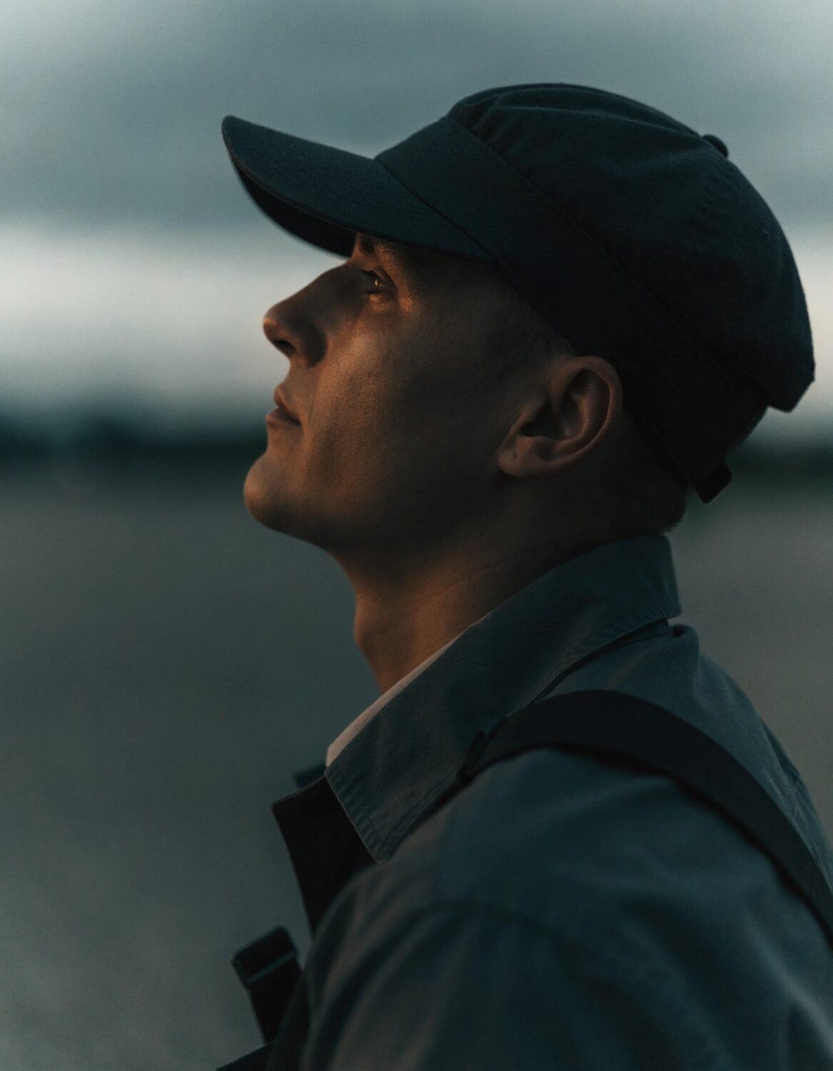 A composed service member scanning the horizon.