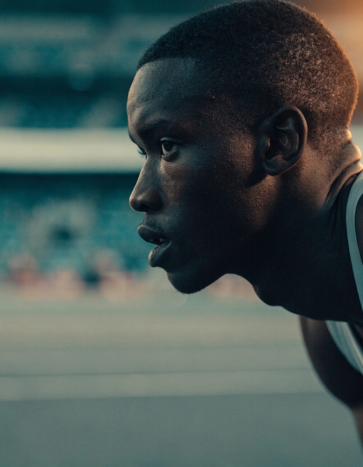 A focused athlete preparing before training.